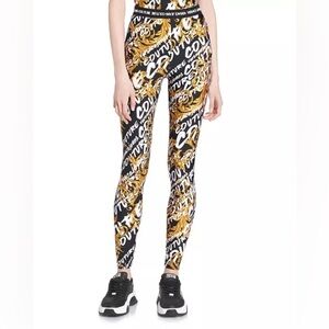 Versace Jeans Couture Womens Black White Logo Print Leggings Sz Small 6 / IT 42